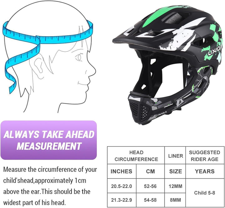 Lixada Fahrradhelm Kinder Helm Fullface Abnehmbar Unisex 52-56cm Children's Helmet 2-In-1 Integrated