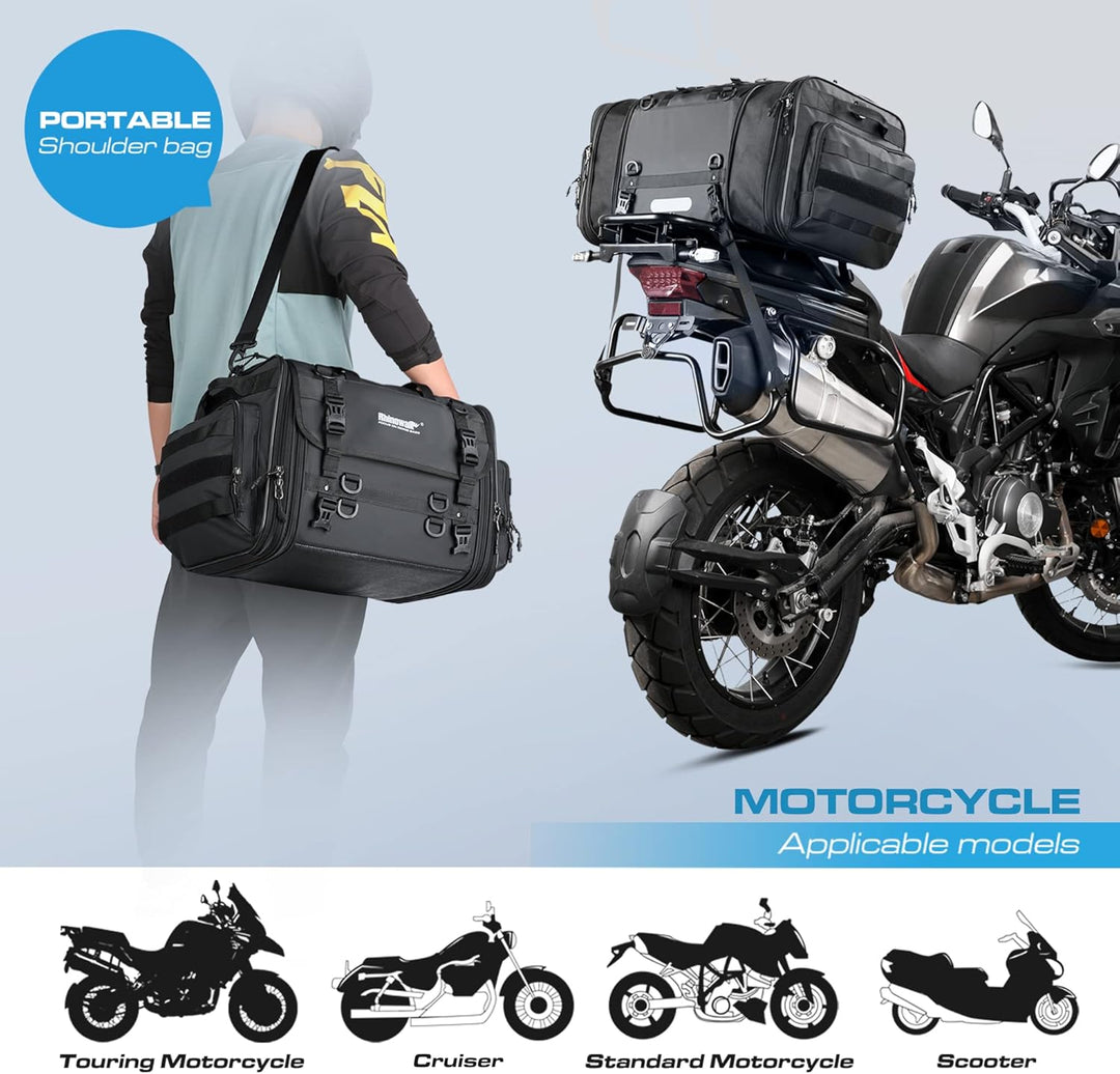 Rhinowalk Motorrad Sitztaschen 40-60L Wasserdicht Motor Rücksitztasche Gepäcktasche Hecktasche Erwei