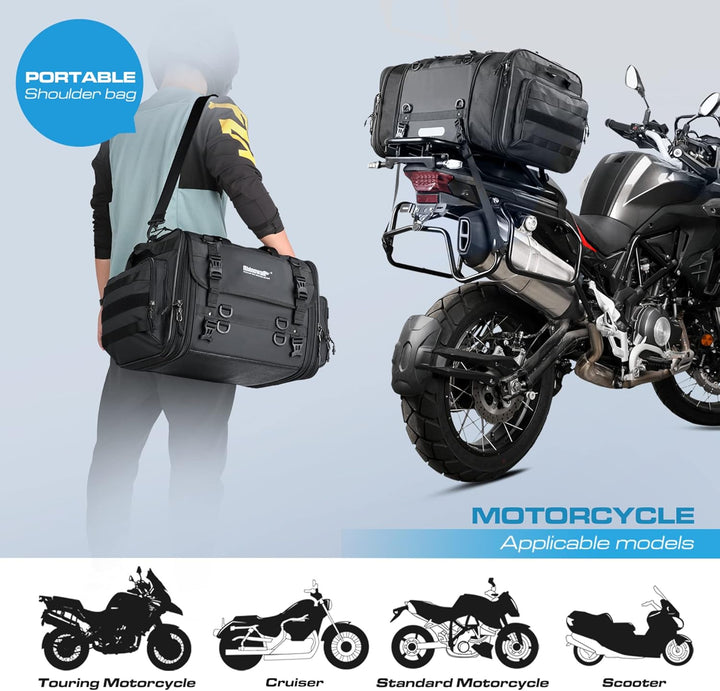 Rhinowalk Motorrad Sitztaschen 40-60L Wasserdicht Motor Rücksitztasche Gepäcktasche Hecktasche Erwei