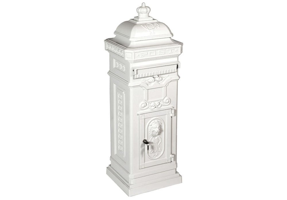 antiker englischer Standbriefkasten LUNA, Weiss, Material: Aluminium, rostfrei, Höhe: 102cm, nostalg
