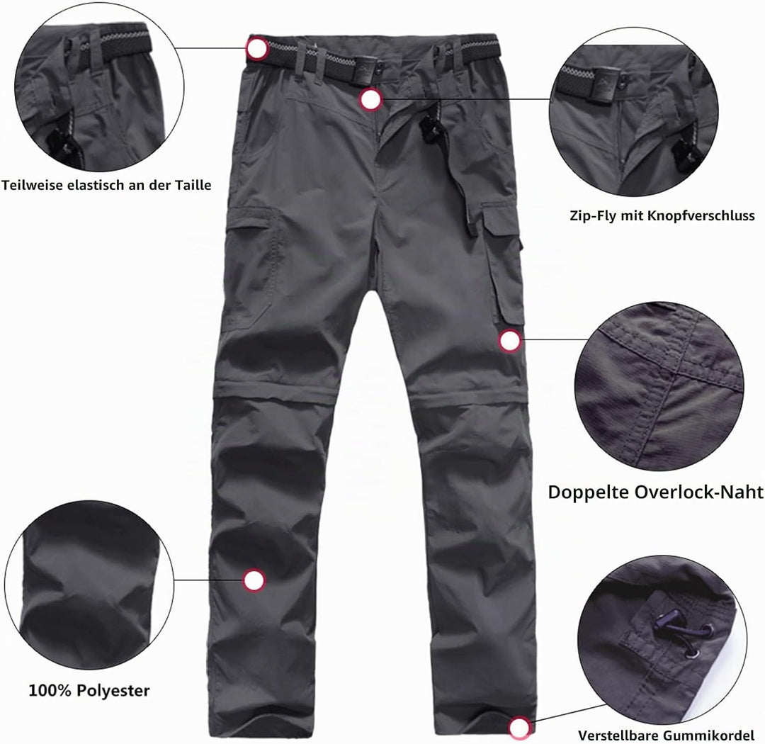 Herren Wanderhose Zip Off Leichte Atmungsaktiv Schnell Trockend Trekkinghose Abnehmbar Funktionshose