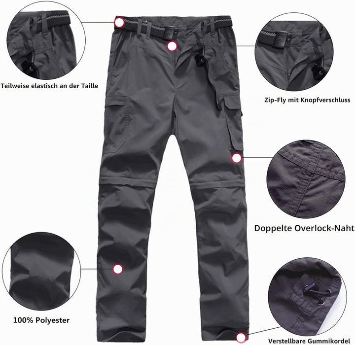 Herren Wanderhose Zip Off Leichte Atmungsaktiv Schnell Trockend Trekkinghose Abnehmbar Funktionshose