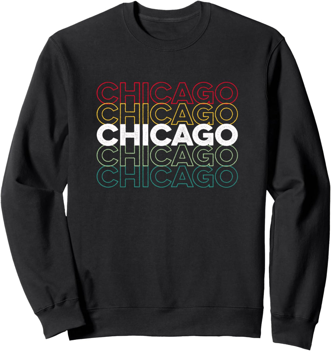 Chicago Vintage Retro Pride Regenbogen Farbe Umrisse Sweatshirt