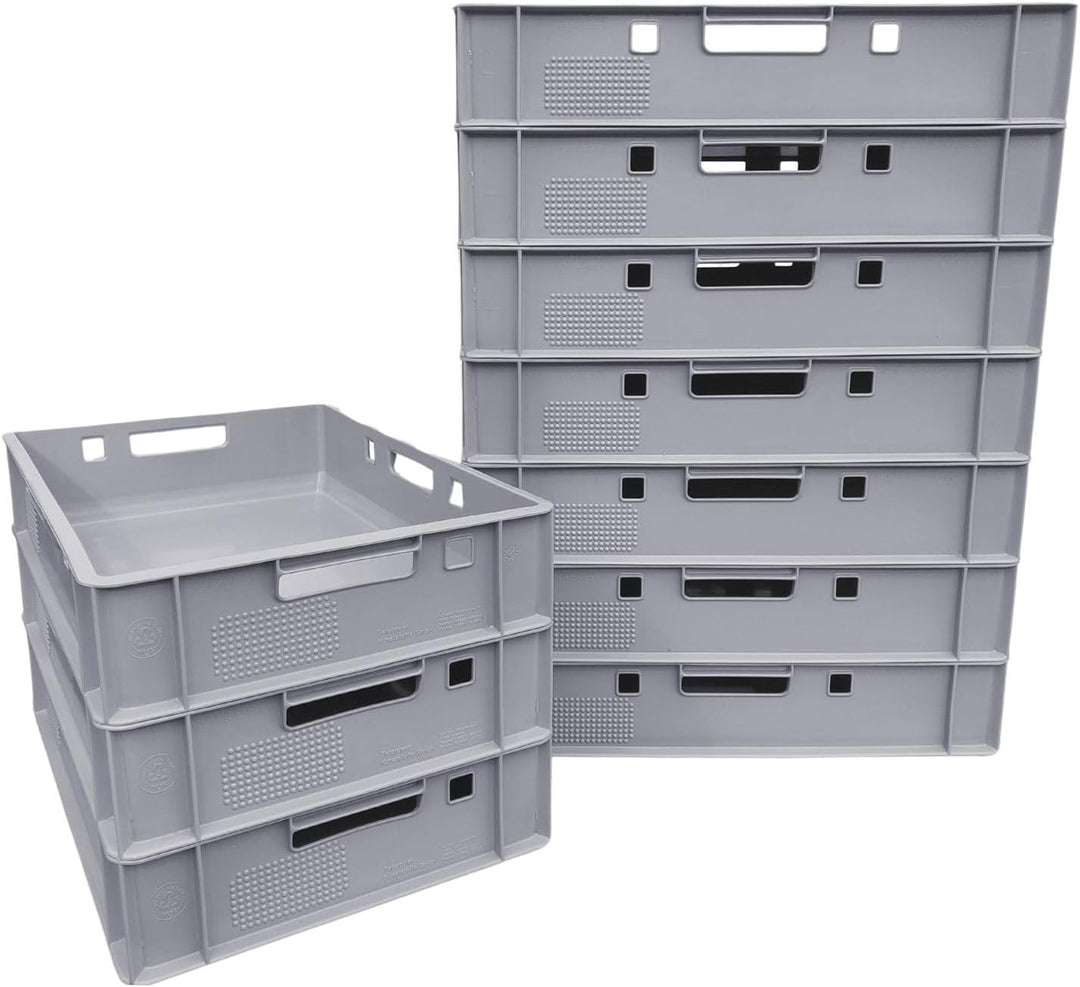 BURI 10 Stück Fleischkiste E1 Lagerkiste 60x40x12,5 cm Metzgerkiste Eurobox Grau - flache Stapelkist