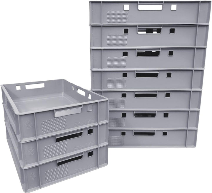 BURI 10 Stück Fleischkiste E1 Lagerkiste 60x40x12,5 cm Metzgerkiste Eurobox Grau - flache Stapelkist