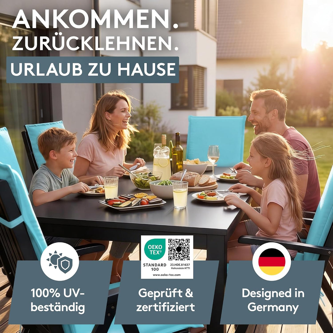 LILENO HOME Gartenstuhl Auflagen [1er Set - Hochlehner] in Aqua - Bequeme Liegen als Sitzauflagen fü