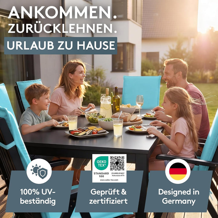 LILENO HOME Gartenstuhl Auflagen [2er Set - Hochlehner] in Aqua - Bequeme Liegen als Sitzauflagen fü