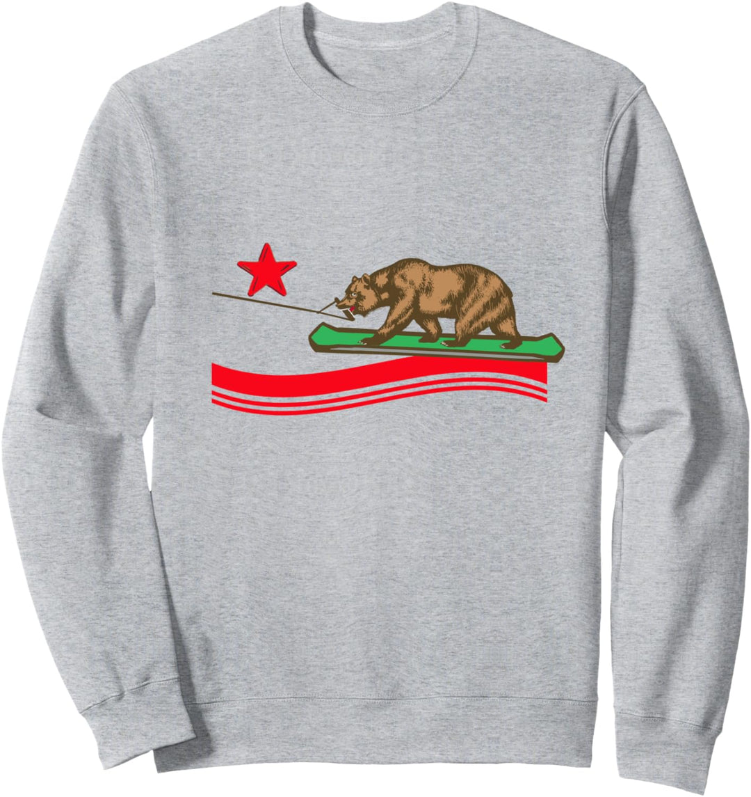 Wakeboarding Bear California Flag Funny Outdoor Sports Retro Sweatshirt