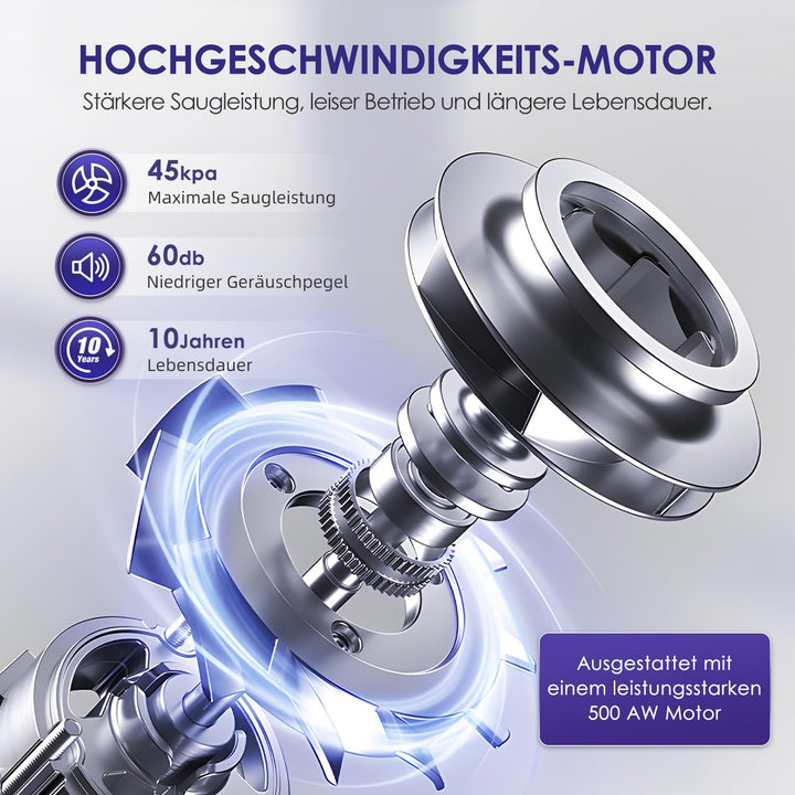 Authmic Akku Staubsauger, 45000Pa/50Mins Staubsauger Kabellos mit Touchscreen, H13 HEPA, Anti-Tangle