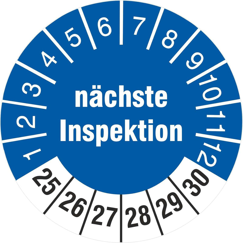 2500 Prüfplaketten nächste Inspektion 18 mm Prüfetiketten 2025-2030 2500 18mm Durchmesser, 2500 18mm