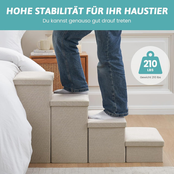 Hundetreppe für Kleine Hunde mit Stauraum, Breite Haustiertreppe Faltbare für Bett und Couch, Hunder