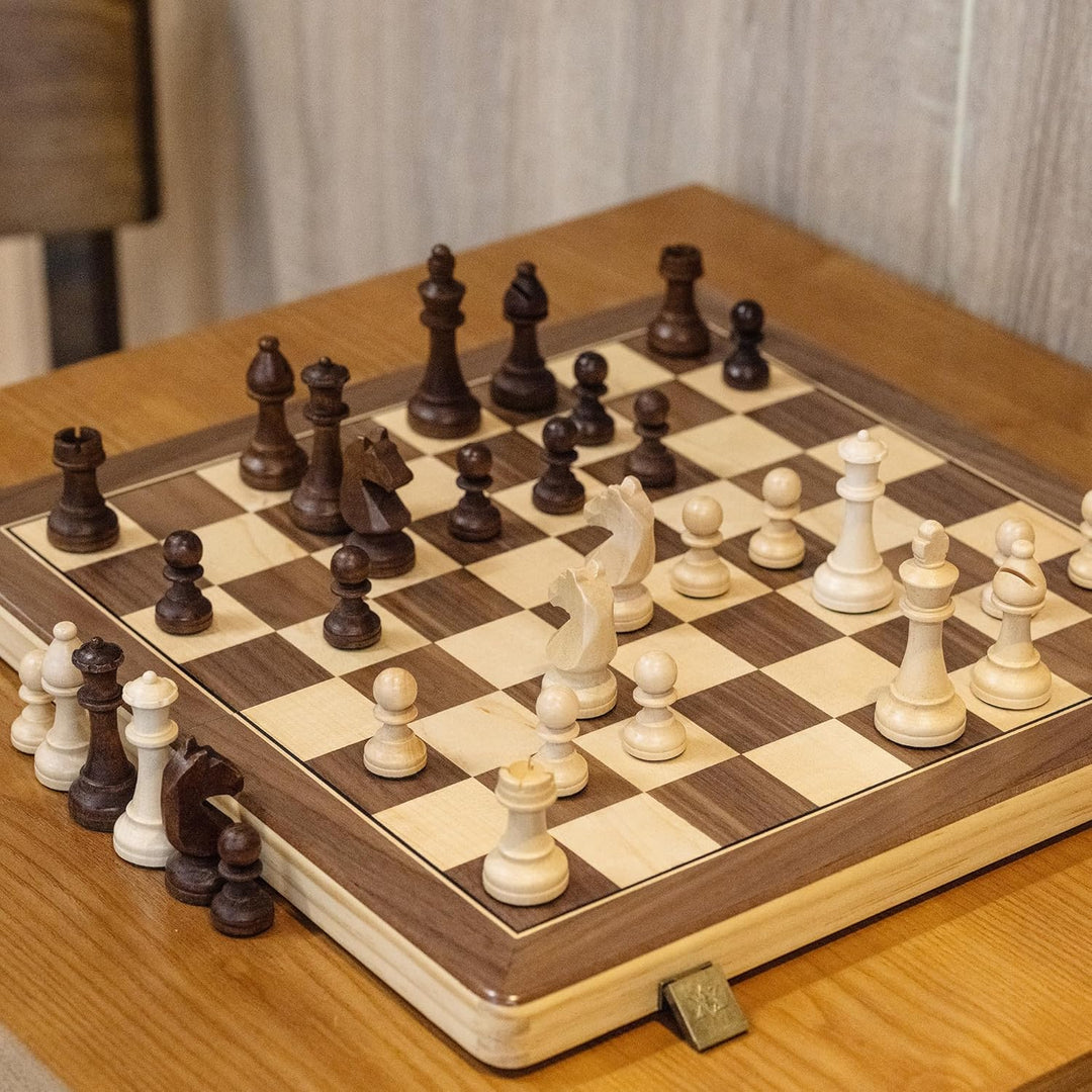 A&A Wooden Chess Set, 2 in 1, 15" Folding Board, 3" King Height German Knight Staunton Chess Pieces/