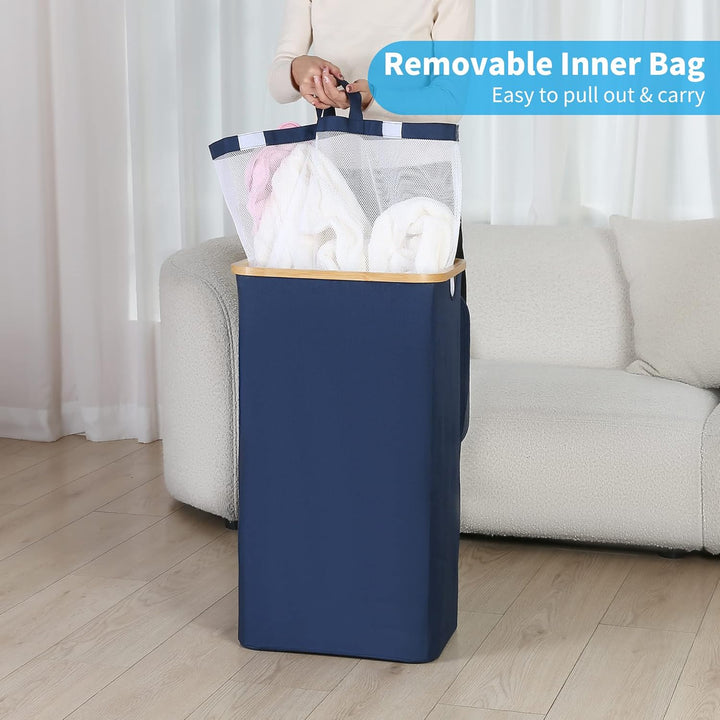 efluky Wäschekörbe mit Deckel, Wäschetonne Laundry Basket 100 Liter Wäschekorb Bambus Wäschebox mit
