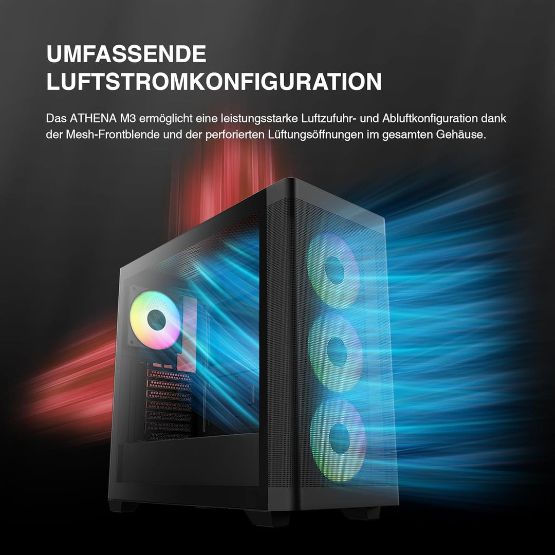 GAMDIAS TALOS M3 MESH ATX Gaming Midi-Tower PC-Gehäuse, Enthält 3 x 120mm ARGB PWM-Lüfter mit Lüfter