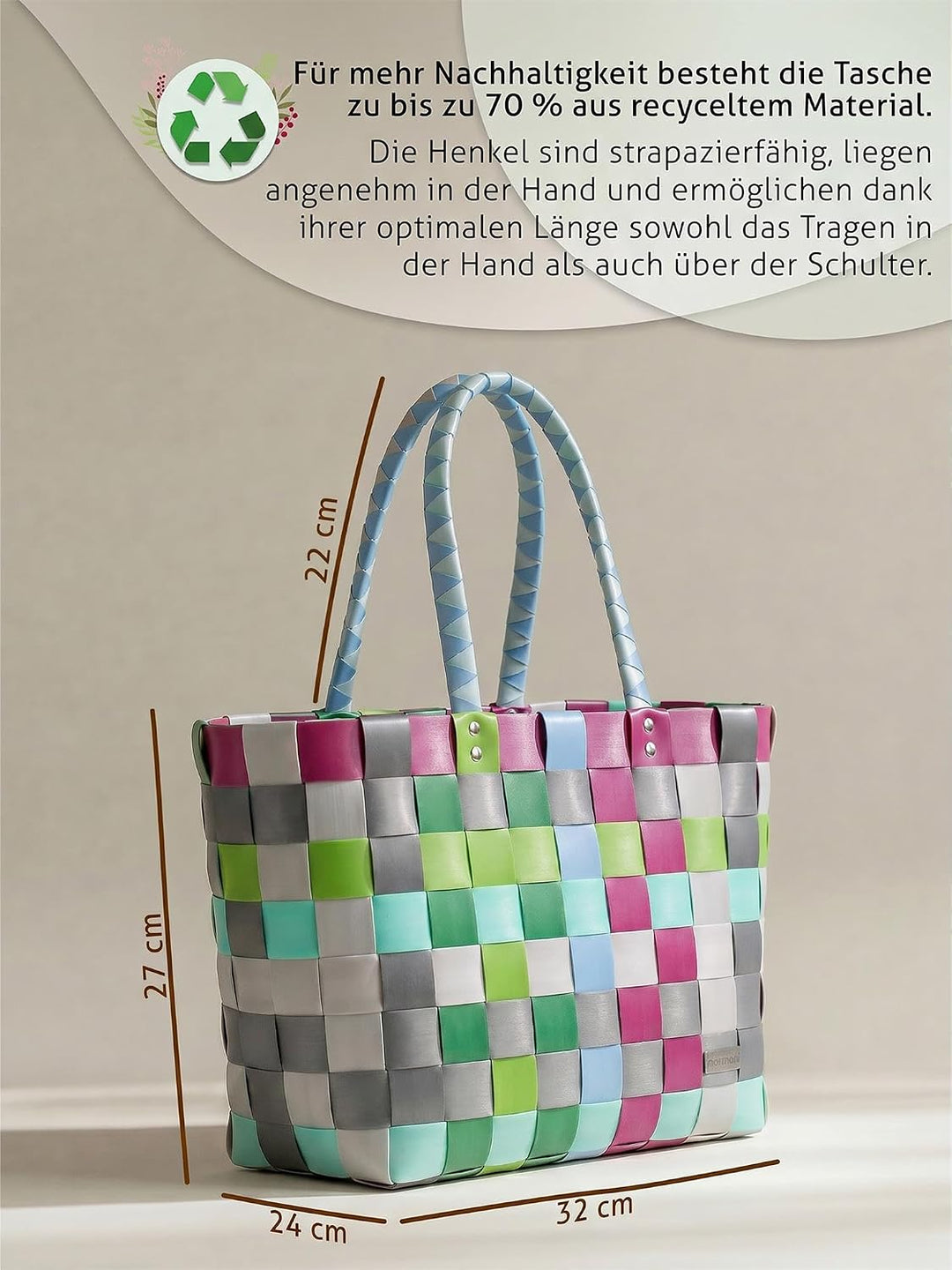normani Einkaufstasche geflochten mit Henkeln - Tragetasche extra robust Farbe Classic/Calm Classic