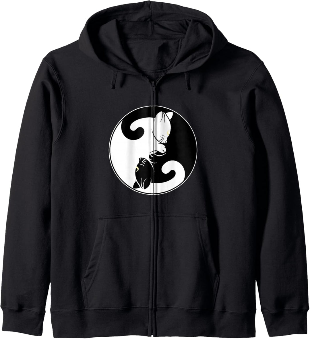 Kawaii Yin Yang Schwarze Katze Mit Mond Halbmond Kopf Manga Kapuzenjacke