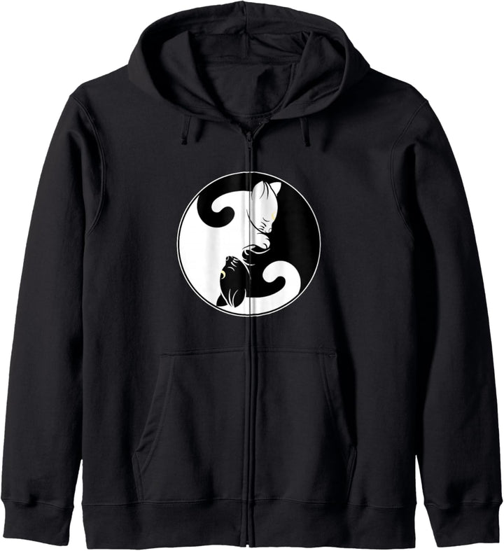 Kawaii Yin Yang Schwarze Katze Mit Mond Halbmond Kopf Manga Kapuzenjacke