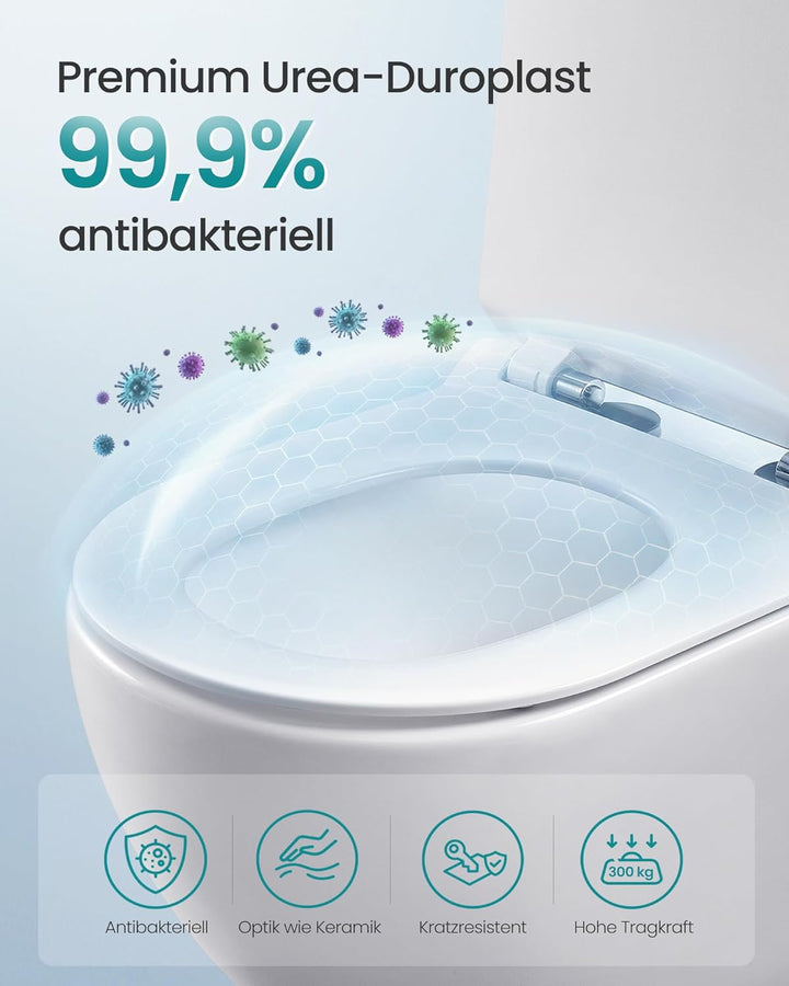 SONGMICS Toilettendeckel, kurze D-Form, WC-Sitz mit Absenkautomatik, Toilettensitz schnell abnehmbar