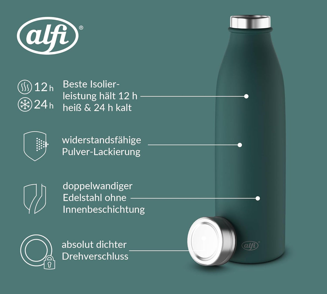 alfi PURE BOTTLE 750ml, dunkelgrün, pine green, Isolierflasche aus Edelstahl, kohlensäurefest, 12h h