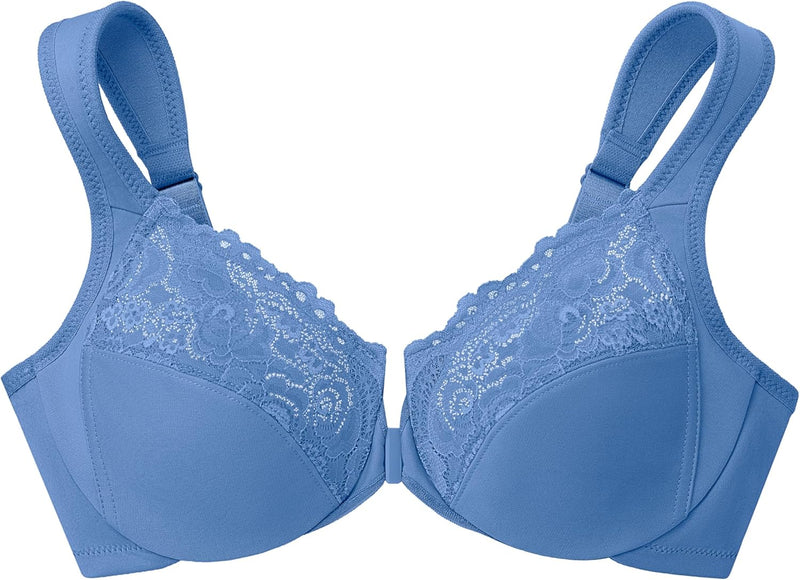 Glamorise Damen Wonderwire-Vorderverschluss BH 75B Blau, 75B Blau