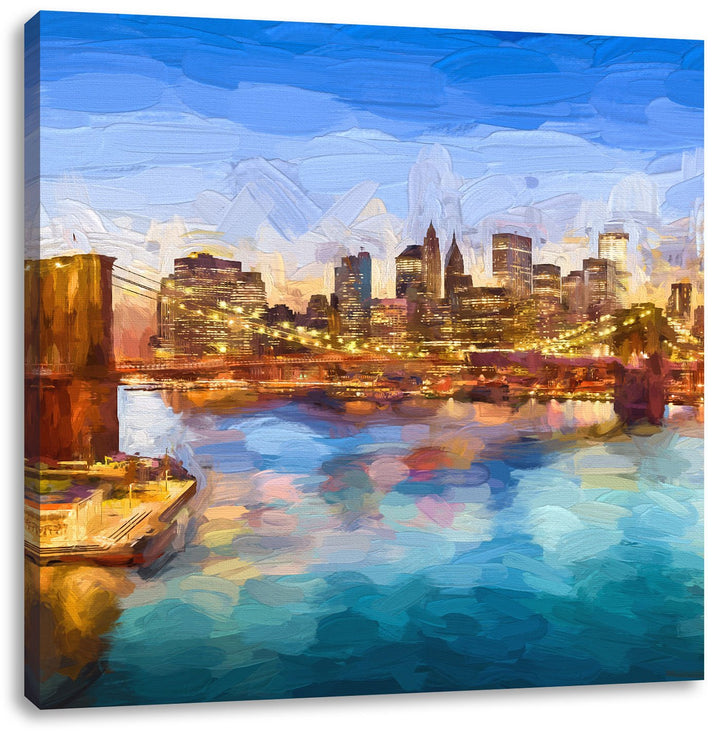 Pixxprint Atemberaubender Blick auf Brooklyn Bridge Pinsel Effekt, Format: 70x70 auf Leinwand, 70x70