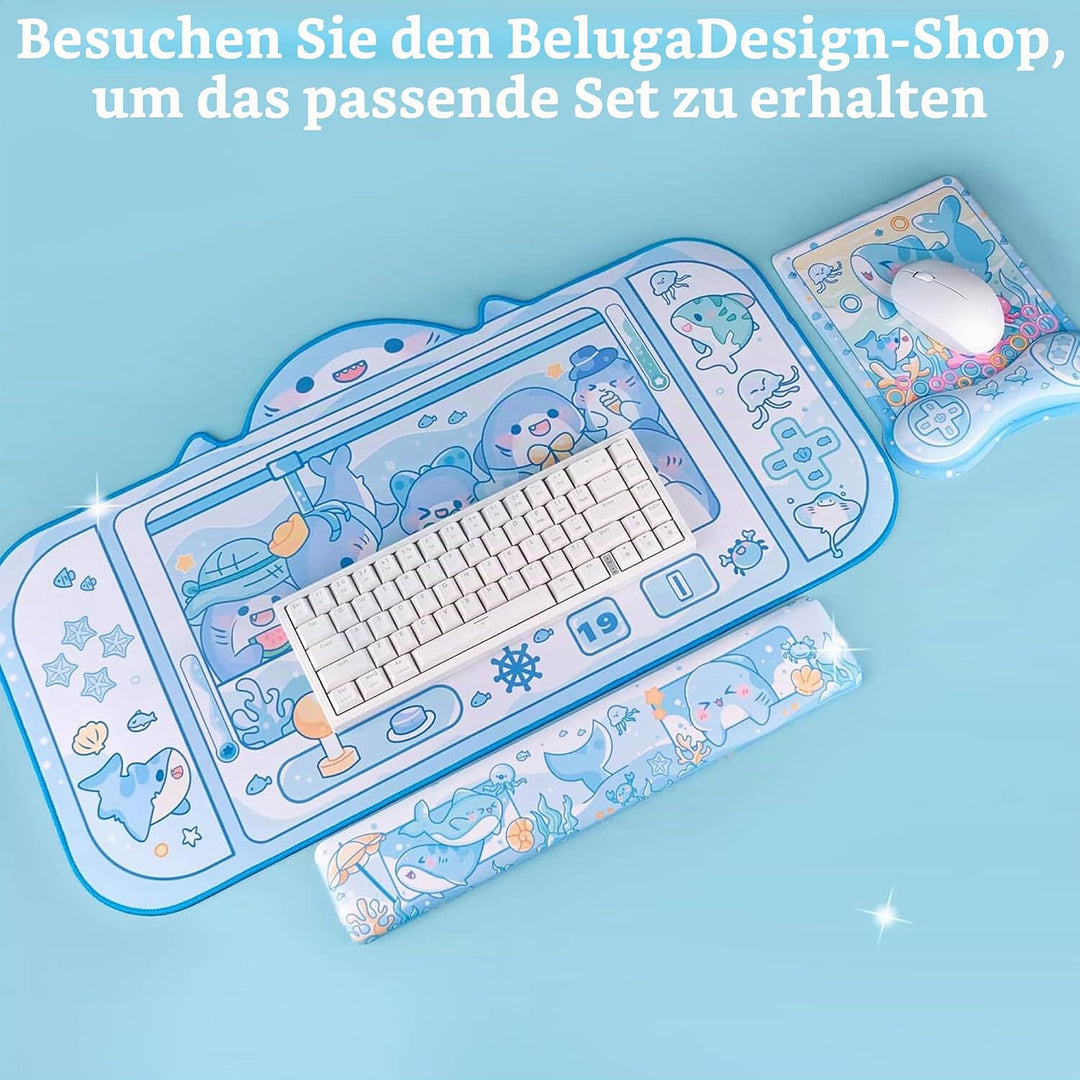 BelugaDesign Hai-Handgelenkauflage, süss, Kawaii, Pastellblau, rutschfest, für Gaming, Laptop, Tasta