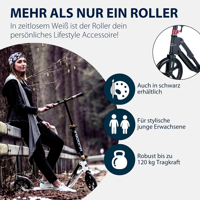 HUDORA BigWheel Style 230 Scooter I Stabiler Aluminium-Roller mit grosser Trittfläche I Höhenverstel