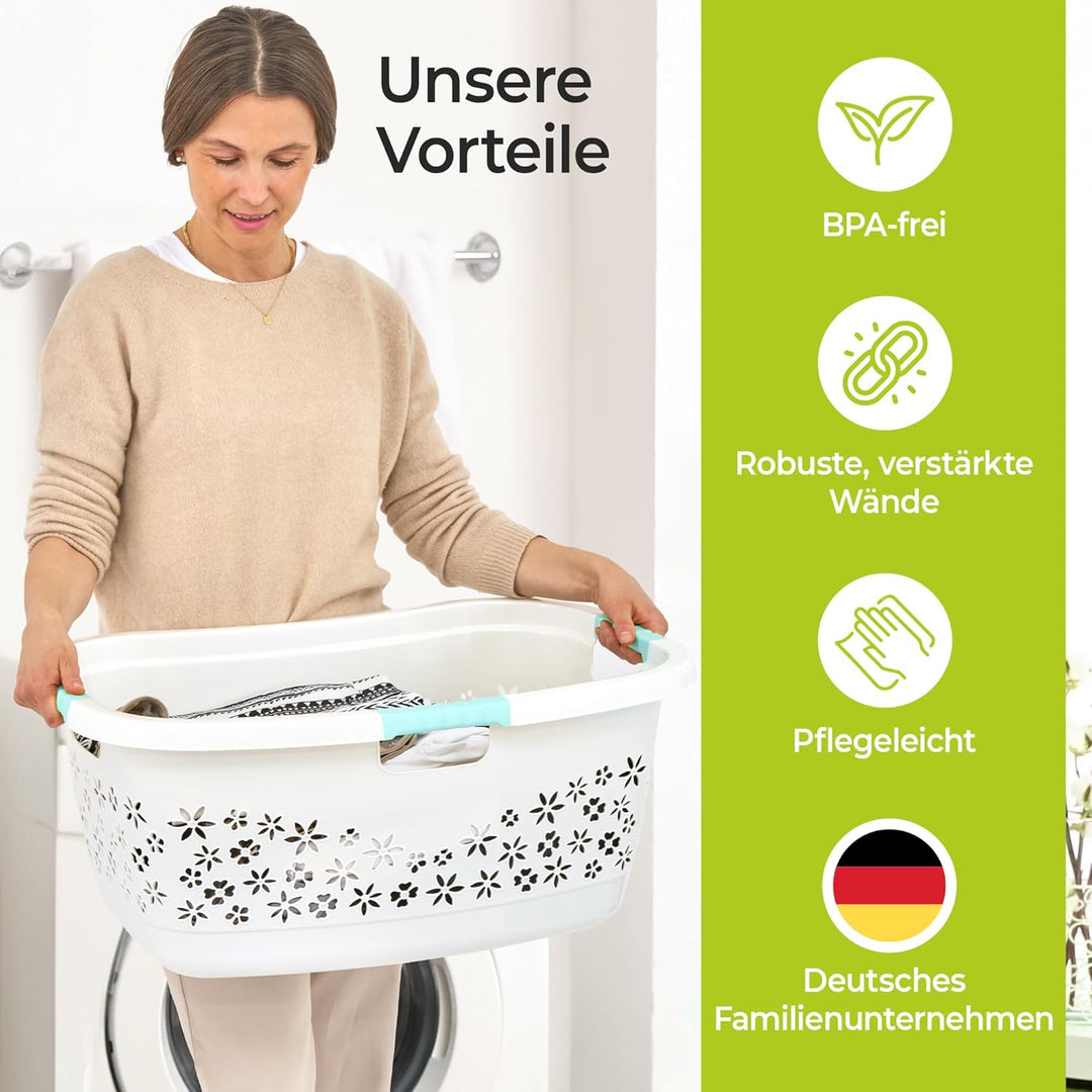 Premium Wäschekorb 50 L mit ergonomischer Form, Soft-Touch-Griffen, luftdurchlässigem Design und dek