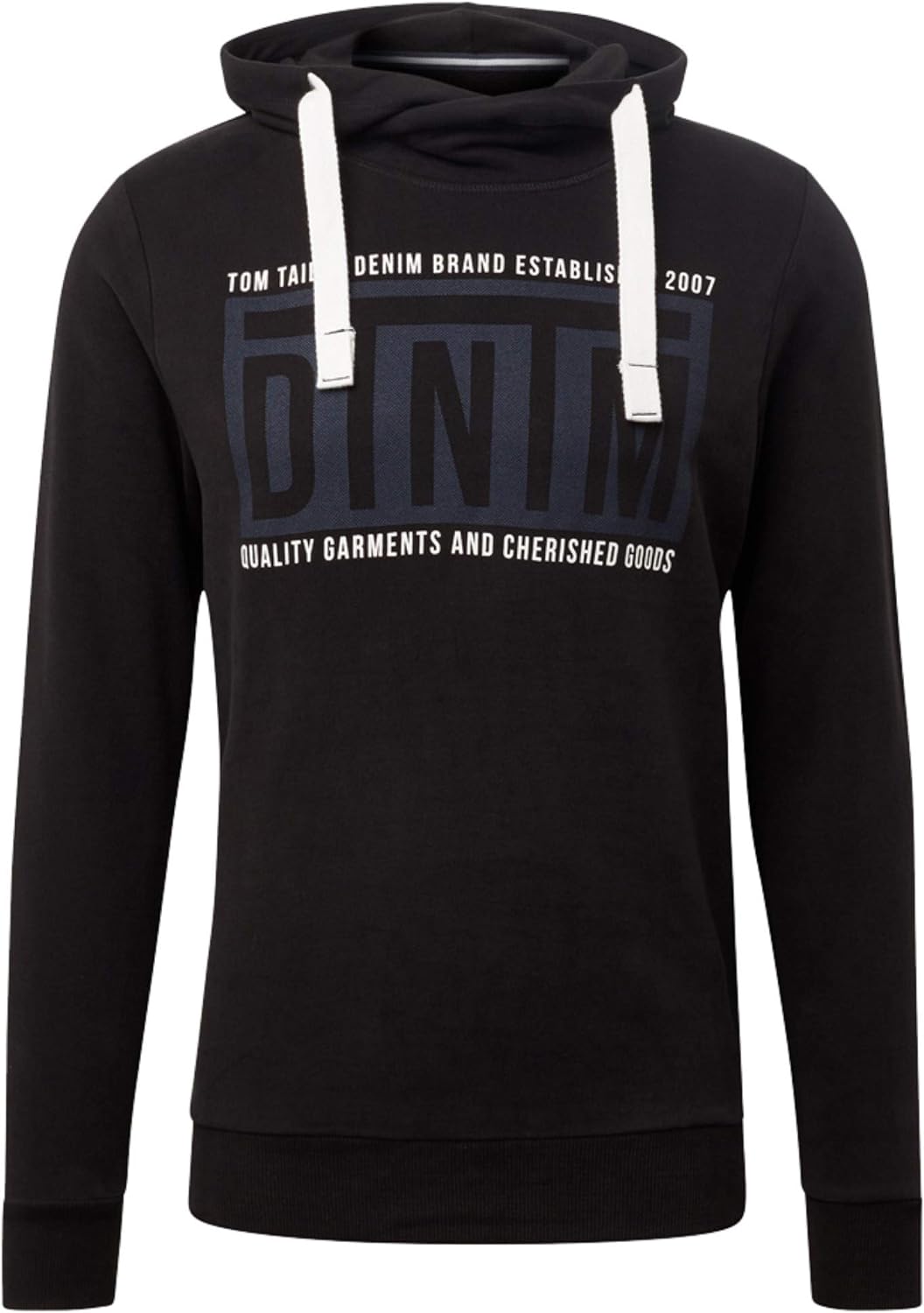 TOM TAILOR Denim Herren Print Hoody Kapuzenpullover, Schwarz (Black 29999), Small (Herstellergrösse:
