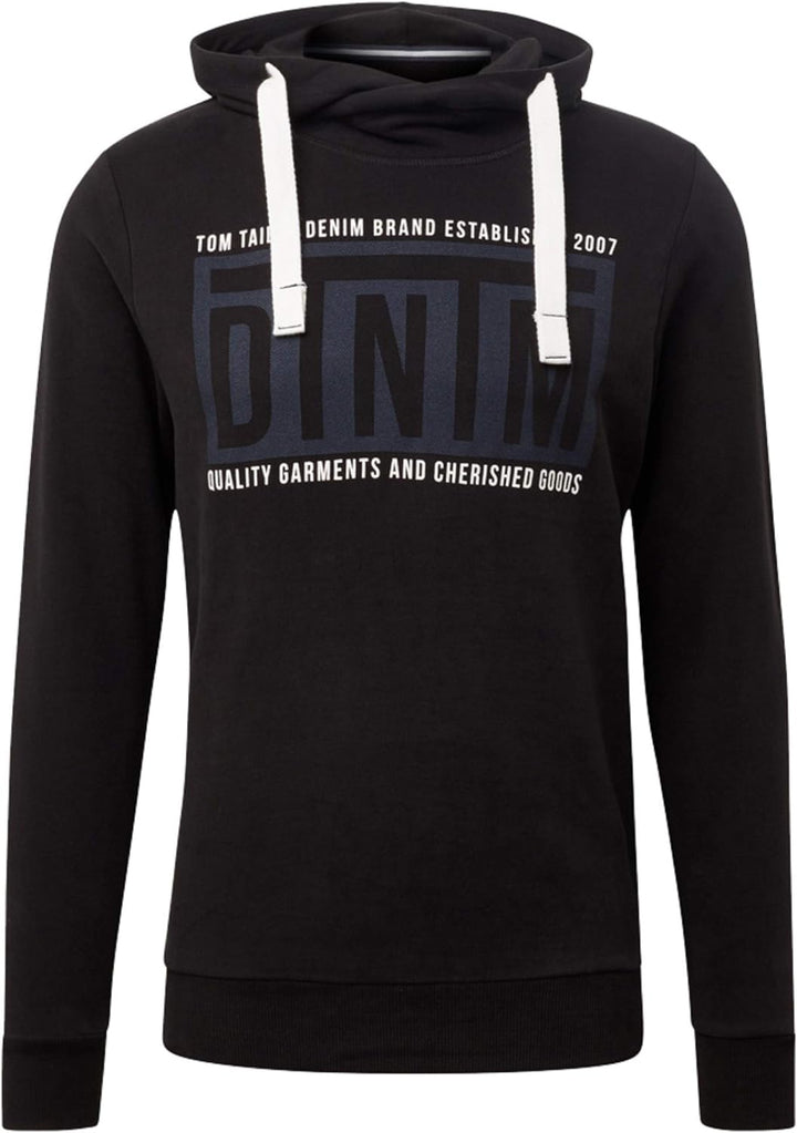 TOM TAILOR Denim Herren Print Hoody Kapuzenpullover, Schwarz (Black 29999), Small (Herstellergrösse: