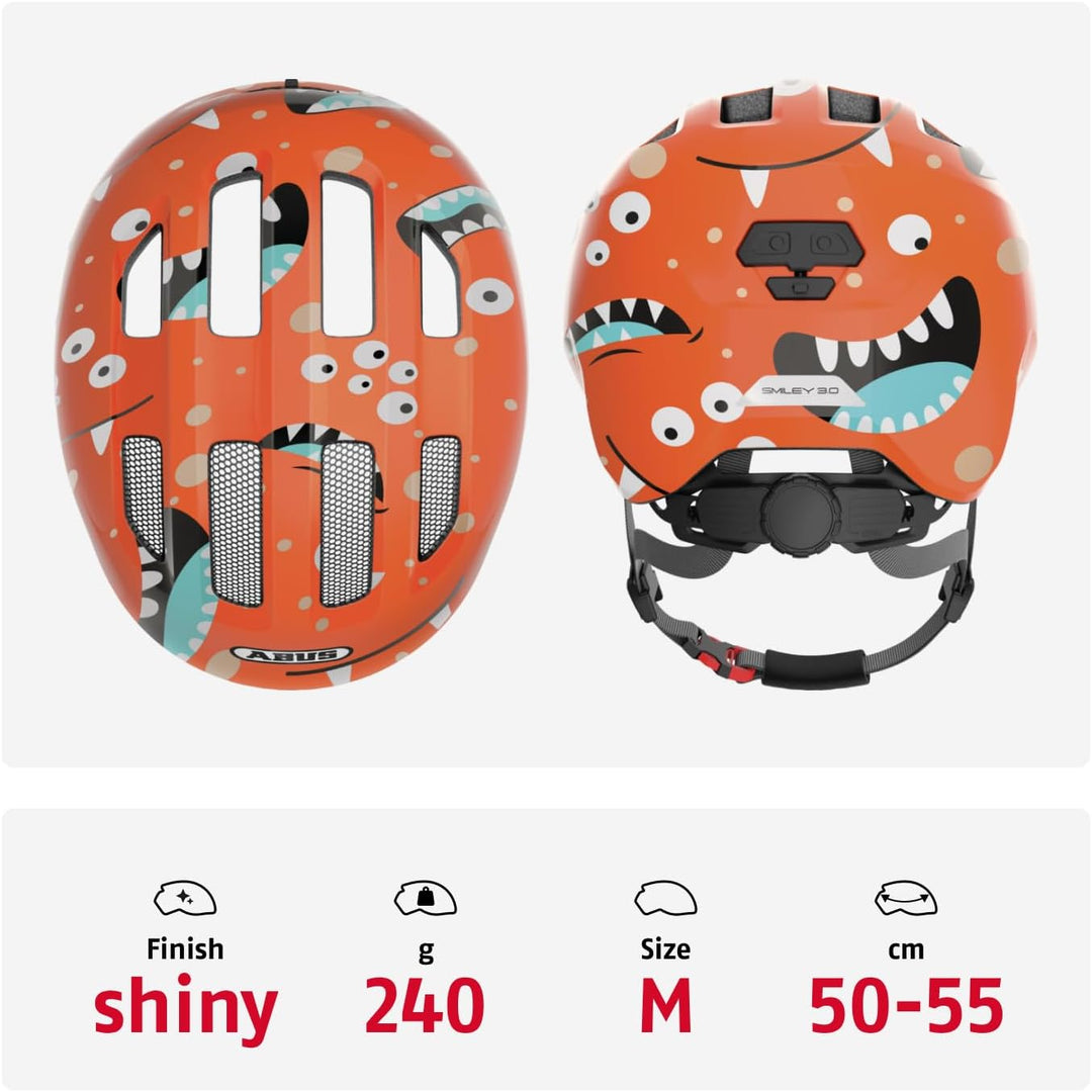 ABUS Kinderhelm Smiley 3.0 - Fahrradhelm mit tiefer Passform, kindergerechten Designs & Platz für ei