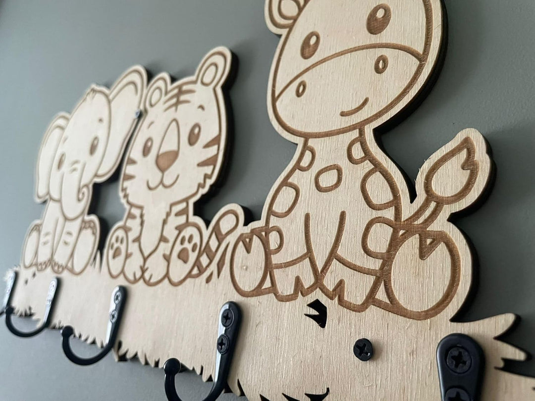 Kinder garderobe, Kinder garderoben, Dschungel Thema, Kindergarderobe, 5 Haken, Kinder garderobenlei