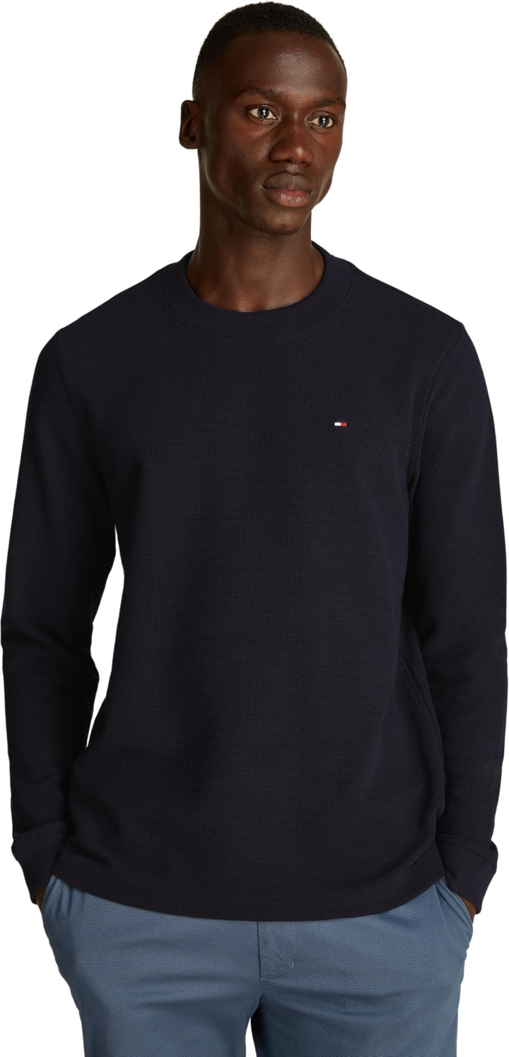 Tommy Hilfiger Herren Langarmshirt Textured Tee Basic, Blau (Desert Sky)