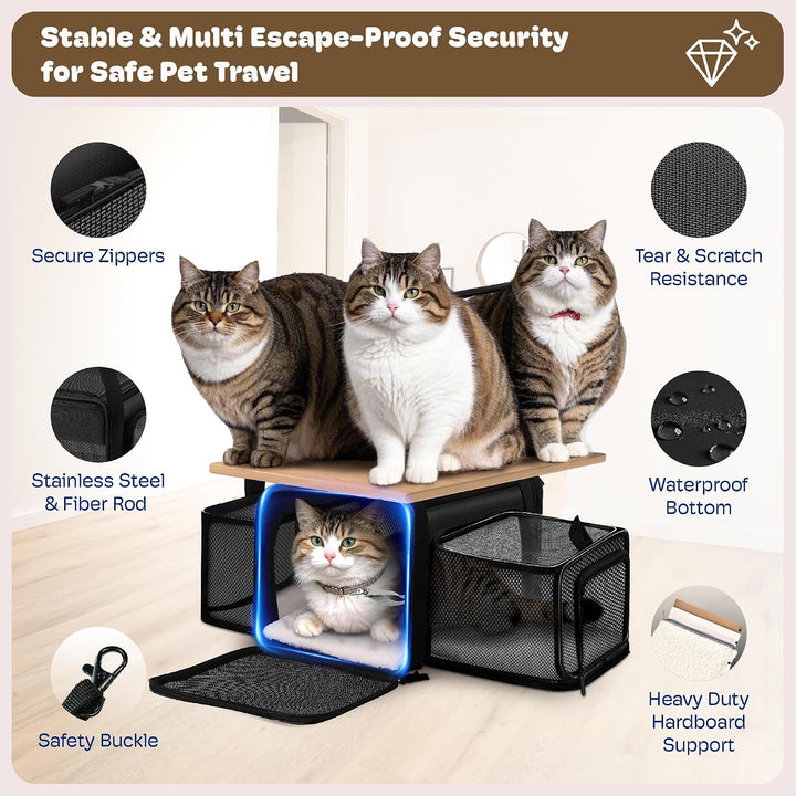 Top and 2 Sides Expandable Pet Carrier 17x11x9.5, TSA Airline Approved Small Dog Carrier for Small D