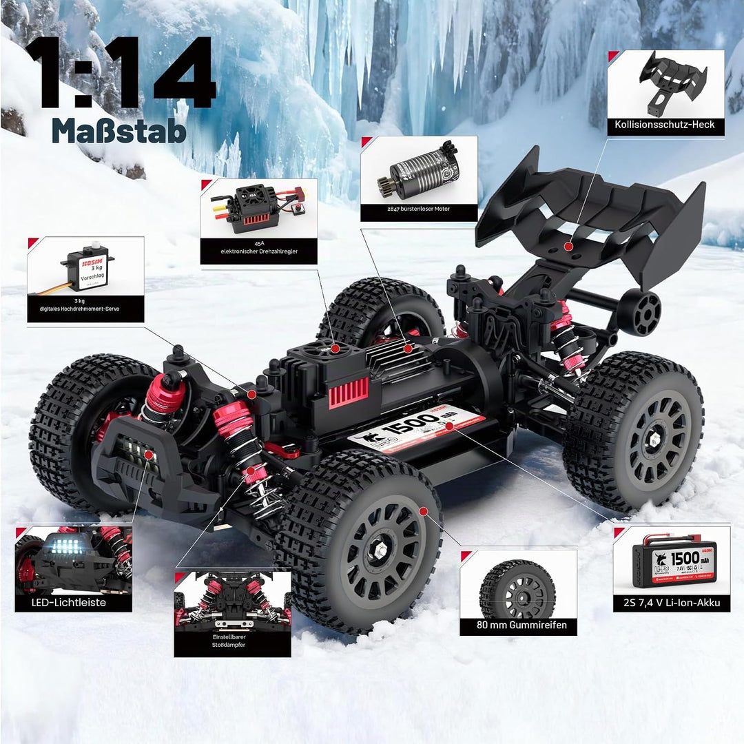Hosim 1/14 Brushless RC Cars Max 60KM/H, Elektro High Speed Ferngesteuertes Auto für Erwachsene, Was