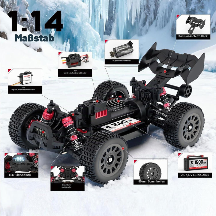 Hosim 1/14 Brushless RC Cars Max 60KM/H, Elektro High Speed Ferngesteuertes Auto für Erwachsene, Was