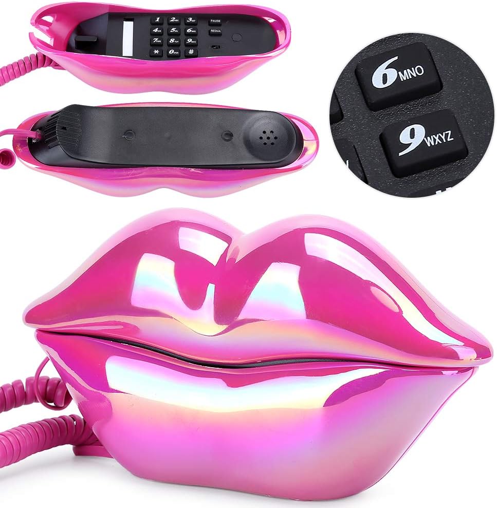 VBESTLIFE Schnurgebundenes Telefon, mundförmiges Lippen-Telefon Desktop-Festnetztelefon mit klarem T