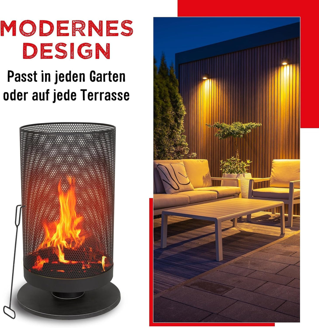 BBQ Collection Outdoor Feuerkorb - mit Funkenschutz - Inkl. Schürhaken - Elegantes und Luxuriöses Au