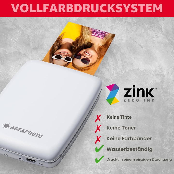 AGFA Photo Mini P.2 – Tragbarer Zink-Drucker für Sofortbilder – Einfach und schnell drucken – 75 × 5