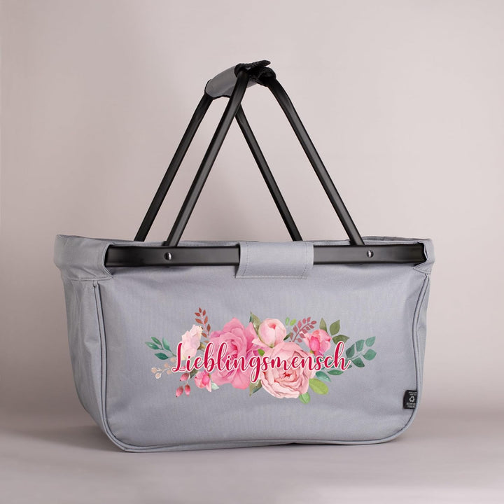 Herz & Heim® Einkaufskorb personalisiert/faltbar/modernes Design/Geschenk-Idee für Jedermann (Rosen)