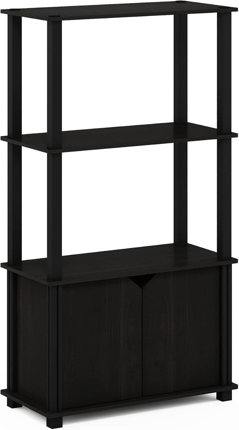 Furinno Brahms Multifunktions-Regal, 4 Fächer, mit Tür, zur Auslage, Espresso/Schwarz Kaffeebraun (E