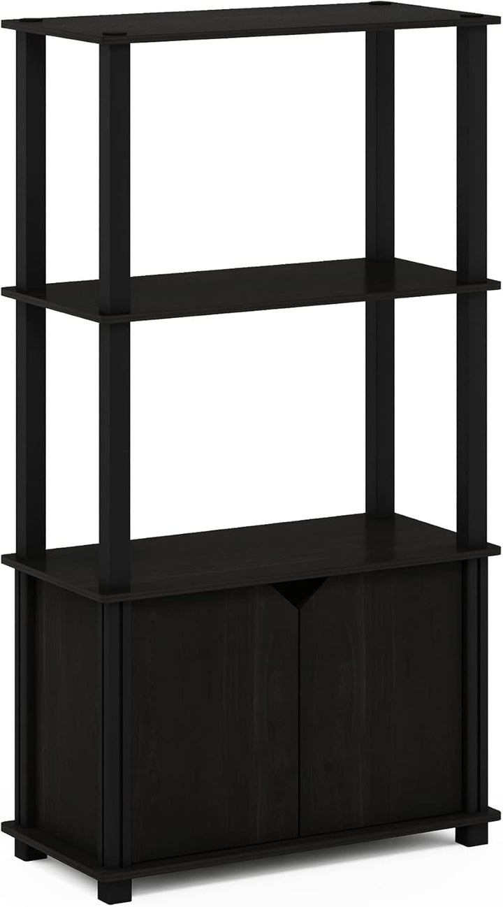 Furinno Brahms Multifunktions-Regal, 4 Fächer, mit Tür, zur Auslage, Espresso/Schwarz Kaffeebraun (E