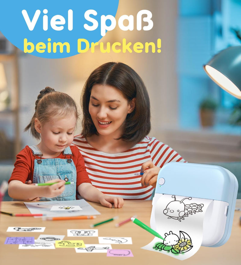 Korffe Mini Drucker für Smartphone with 7 Rollen Druckerpapier, Wireless Sticker Drucker Kompatibel