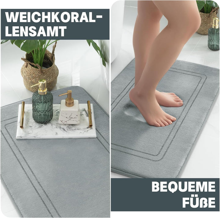 chakme Badezimmerteppich Set 3 Teilig, Weiche Memory-Schaum Badematte und U Förmige wc Vorleger, Bad