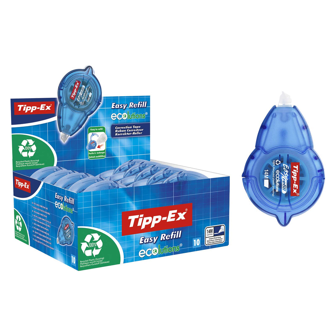 Tipp-Ex Korrekturroller Easy Refill ECOlutions, nachfüllbare Kassette, 14m x 5mm, 10er Pack, Ideal f