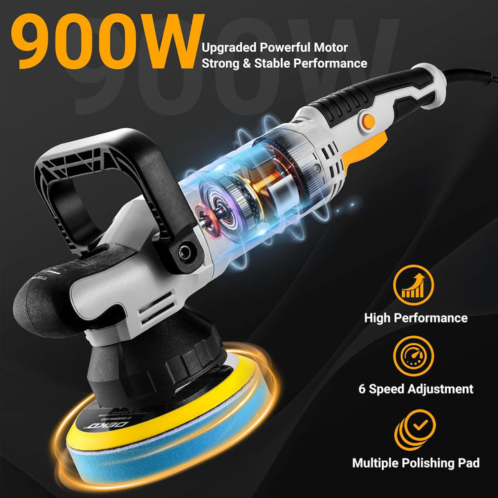 Poliermaschine Auto 900W: DEKOPRO Doppelte Aktion Exzenter poliermaschine Set mit 150 MM Pad, 6 Vari