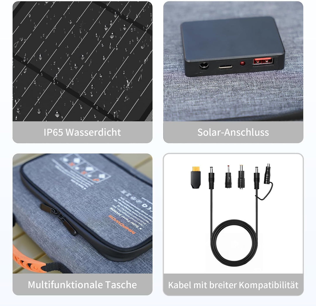 Faltbares Solarpanel 40W 19V Tragbares Solarladegerät mit USB C, USB A und DC Ausgängen, Mini-Ladege