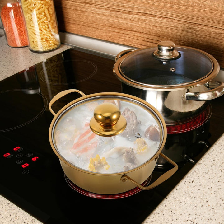 BESTYASH Induktionsgeeigneter Edelstahl Ramen Topf Mit Glasdeckel Goldene Kleine Kochpfanne Doppelte