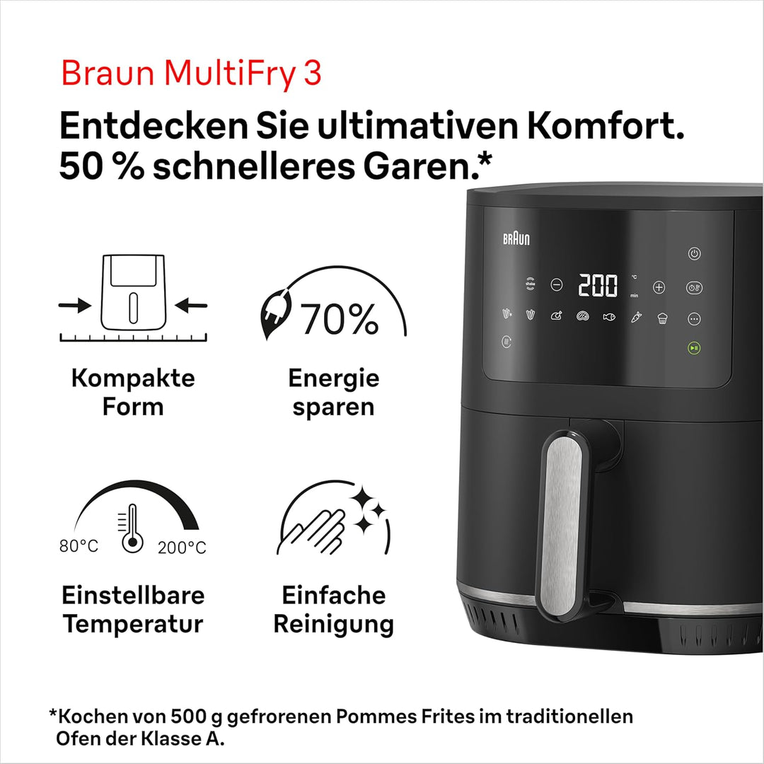 Braun Heissluftfritteuse MultiFry 3 HF 3030, 4,3 L, 1500W, digitale Temperaturregelung, 80-200°C, Ti