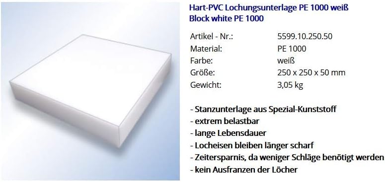 Hart-PVC Lochungsunterlage PE 1000 weiss für Schonhammer Typ 60, Hart-PVC Lochungsunterlage PE 1000